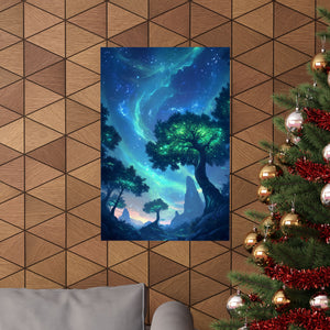 Mystic Skies galaxy-inspired premium matte poster featuring a glowing cosmic landscape, printed on museum-grade archival paper for vibrant color and stunning home decor.