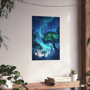 Mystic Skies galaxy-inspired premium matte poster featuring a glowing cosmic landscape, printed on museum-grade archival paper for vibrant color and stunning home decor.