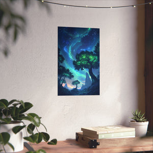 Mystic Skies galaxy-inspired premium matte poster featuring a glowing cosmic landscape, printed on museum-grade archival paper for vibrant color and stunning home decor.